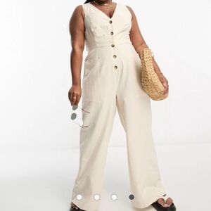 NWT ASOS Curve linen look button through jumpsuit in oatmeal, size 22